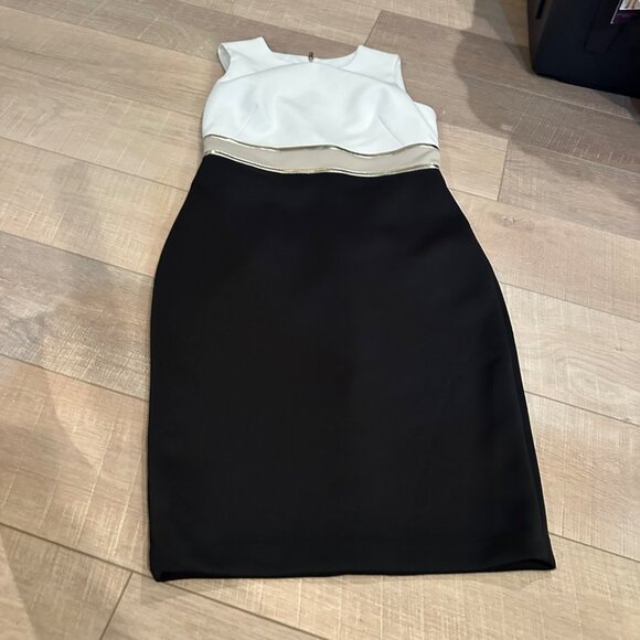 CALVIN KLEIN WOMENS WHITE TAN BLACK DRESS NEW 6P COCKTAIL PARTY FORMAL - Picture 3 of 10
